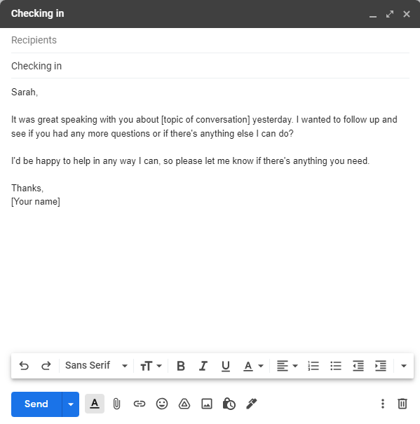 Follow Up Email Template Examples